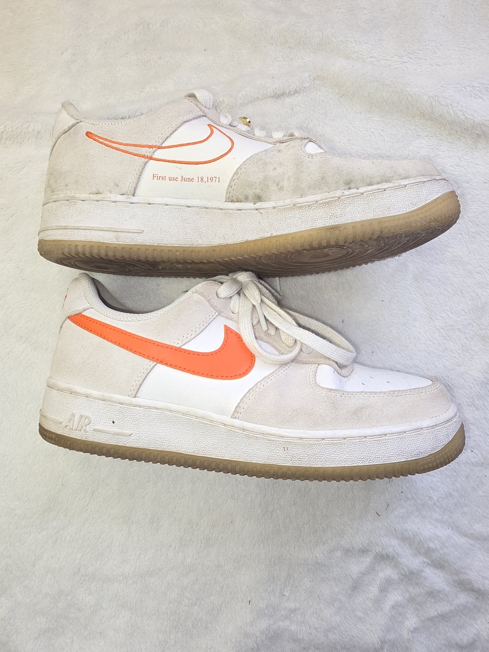 Nike White Suede Sneakers with Orange Swoosh